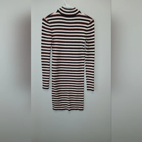 Forever 21 Y2K striped mock neck midi dress Women's size Small preppy ac… - Picture 2 of 6